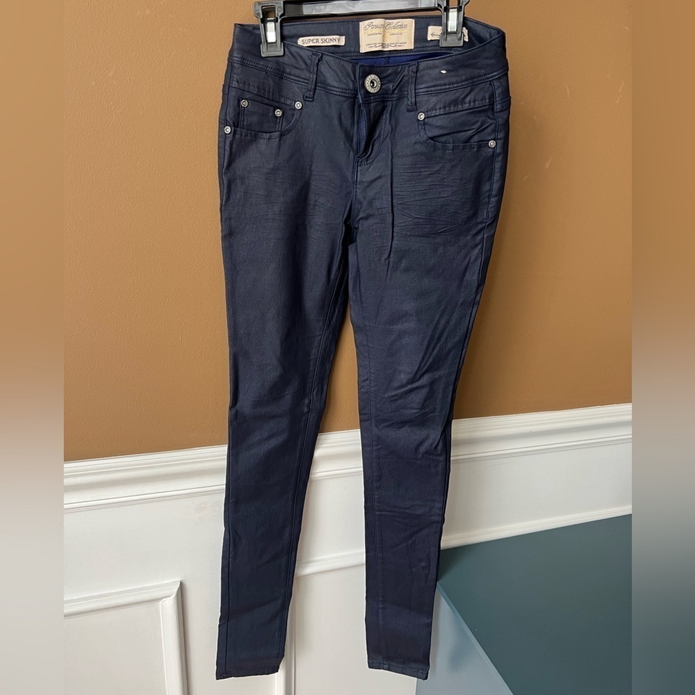 Parisian Collection Super Skinny Stylish Dark Pants Coated Jeans Size 3 Y2K